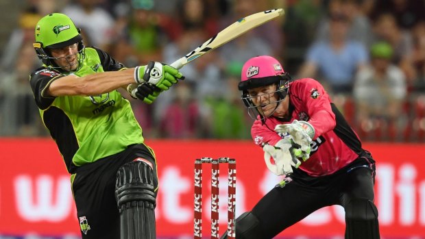 Fine knock: Shane Watson bludgeons a shot to the boundary, en route to setting up the Thunder victory.