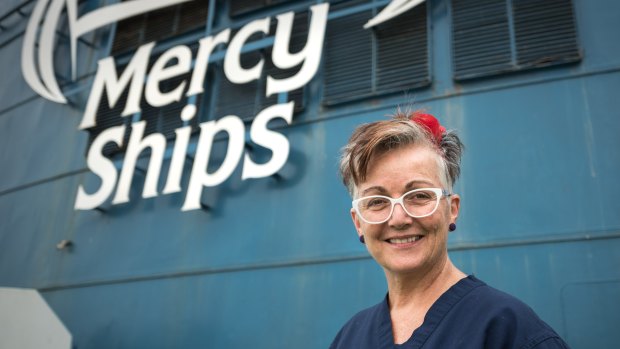 Therese Knight at work in the 80 bed hospital on board the 'Africa Mercy' shift docked in the West African nation of Benin.