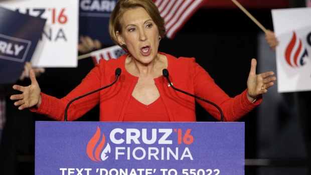 Former Hewlett-Packard chief executive Carly Fiorina speaks during a rally for Republican presidential candidate Senator Ted Cruz in Indianapolis.