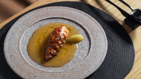 Go-to dish: Barbecued marron with pickled seaweed, desert lime and fermented swede.