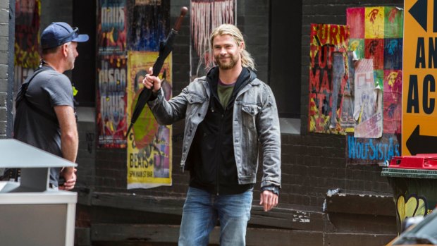 Chris Hemsworth during the shoot for Thor: Ragnarok in Brisbane.