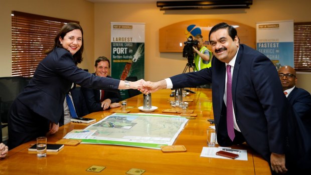 Queensland Premier Annastacia Palaszczuk pictured with Gautam Adani.
