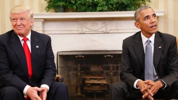 President Barack Obama meets with President-elect Donald Trump in the Oval Office.