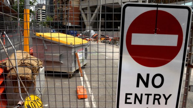 Construction of the light rail line along George Street shows few signs of progress. 