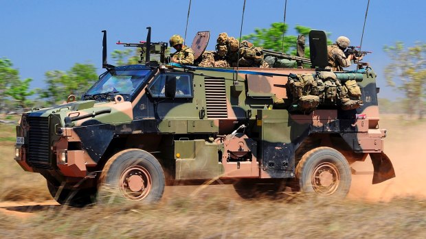 An Australian Bushmaster during a training exercise.