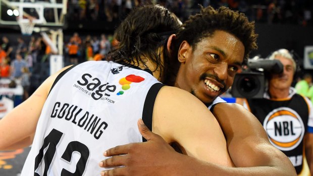 Casper Ware and Chris Goulding after Melbourne's win on Thursday.