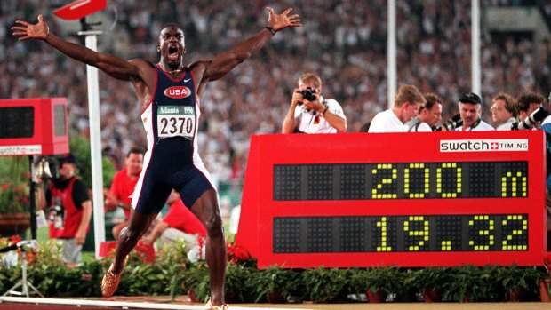 USA legend Michael Johnson wins the men's 200m final in a world record time of 19.32 at the 1996 Summer Olympic Games in Atlanta.