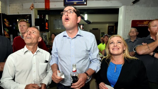 Opposition Leader Daniel Andrews watches the running of the 2014 Melbourne Cup at JD's Sportsbar. 