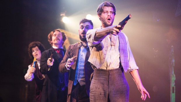 Actors Kate Cole, David Campbell, Bobby Fox and Jason Winston perform in <I>Assassins The Musical</I>.