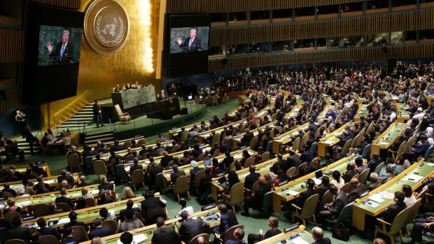 US President Donald Trump speaks at the United Nations General Assembly.