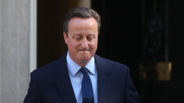 UK prime minister David Cameron prepares to give his resignation speech in Downing Street. 