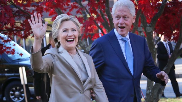 Hillary and Bill Clinton after voting in Chappaqua, New York.