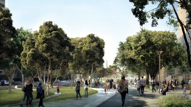 An artist's impression of the revamped park opposite the Shrine of Remembrance. 