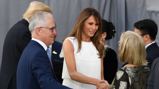 Malcolm Turnbull and his wife Lucy greet US First Lady Melania Trump during the G20 summit.