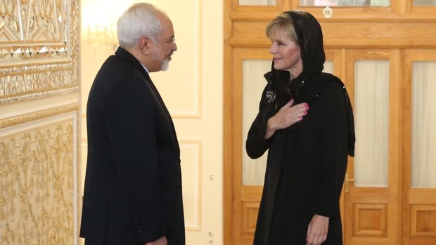 Foreign Affairs Minister Julie Bishop meets with Iran Foreign Affairs Minister Dr Mohammad Javad Zarif in Tehran last year. 