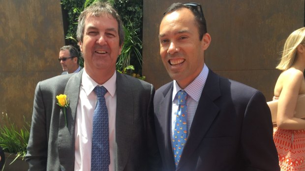 Crown Entertainment's Rowan Cragie (left) and CBD columnist Colin Kruger at Flemington on Melbourne Cup day 2015.
