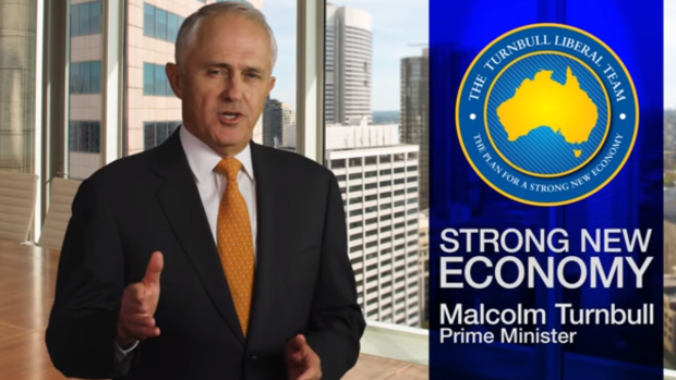 Prime Minister Malcolm Turnbull appears in a Coalition TV ad.