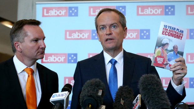 Opposition Leader Bill Shorten and shadow treasurer Chris Bowen after the Queensland Labor Business Breakfast on Wednesday.