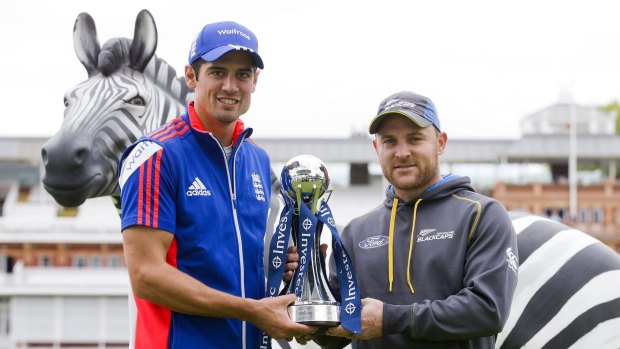 England captain Alastair Cook (left) and New Zealand captain Brendon McCullum and a zebra at Lord's.