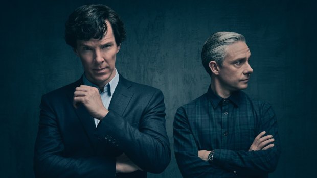 Bendict Cumberbatch and Martin Freeman as Sherlock Holmes and Dr Watson. 