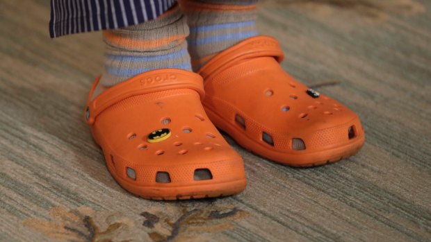 American chef Mario Batali in his signature orange Crocs: The shoemaker has found a niche among restaurant workers - and is now going mainstream again.