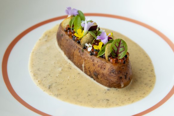 Oncore at Barangaroo. Potato and roe. 16th Dec 2021. Photo: Edwina Pickles / SMH Good Food