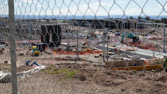 The giant maintenance facility that will house the new metro trains at Rouse Hill.