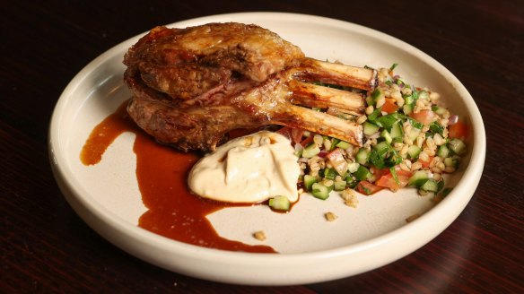 Half rack of lamb with pearl barley tabbouleh, smoked potato aioli and jus.