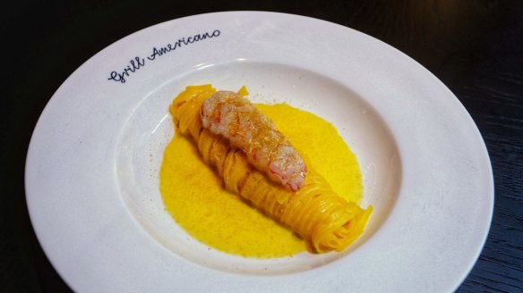 Go-to dish: Saffron tagliolini with scampi and bottarga.