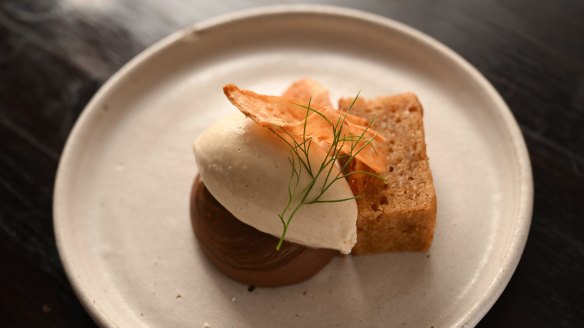 Chocolate mousse, celeriac cake and fennel ice-cream.