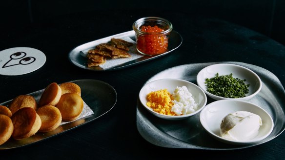The bao-lini and accompaniments, served with Yarra Valley trout roe or oscietra caviar.