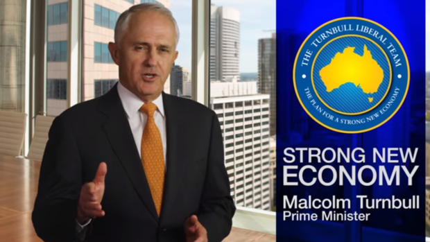 Prime Minister Malcolm Turnbull appears in a Coalition TV ad.