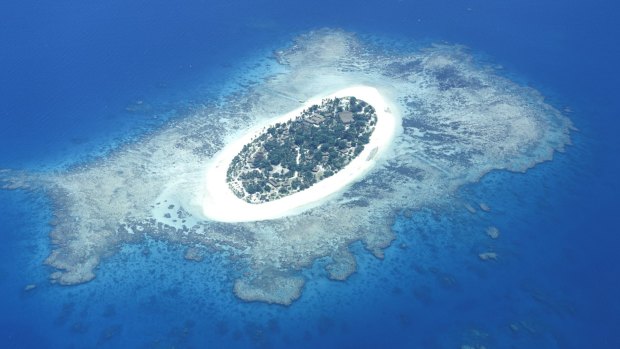 White sand beaches: Aerial view of Fiji's Treasure island.