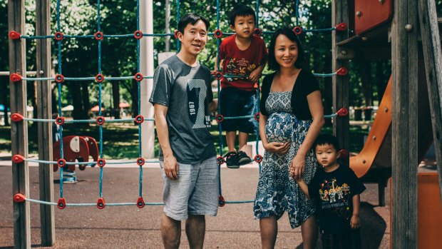 Canberra is in the middle of a baby drought, however regions of Gungahlin are up as Canberra's most fertile suburbs. Gigi Ang lives in Franklin with her partner Russell, and their children Elliot 6, and Preston 3. Photo: Jamila Toderas