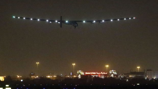 Solar Impulse 2 nears touchdown as Muscat airport.
