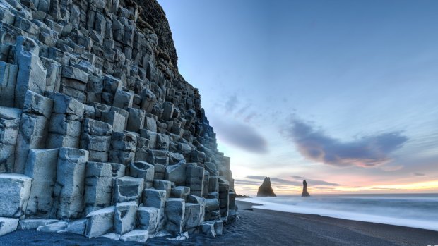 The basalt sea stacks of Reynisdrangar in Iceland.