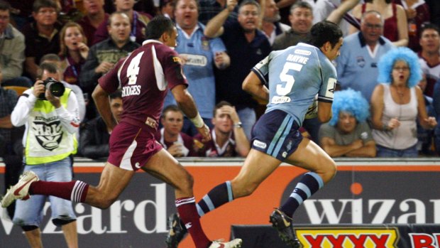 Lethal finisher: A young Jarryd Hayne on the wing for NSW.