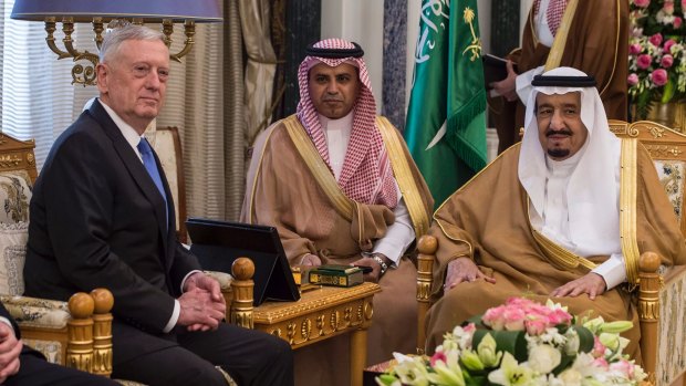 US Defence Secretary Jim Mattis during a meeting with King Salman (right)  in Riyadh, Saudi Arabia, in April.
