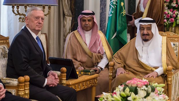 US Defence Secretary Jim Mattis during a meeting with King Salman (right)  in Riyadh, Saudi Arabia, in April.