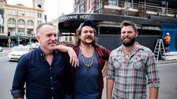Food, music and big dreams for the new owners of the Lansdowne Hotel: Jake Smyth, centre, and Kenny Graham, right, with their live music booker Matt Rule.