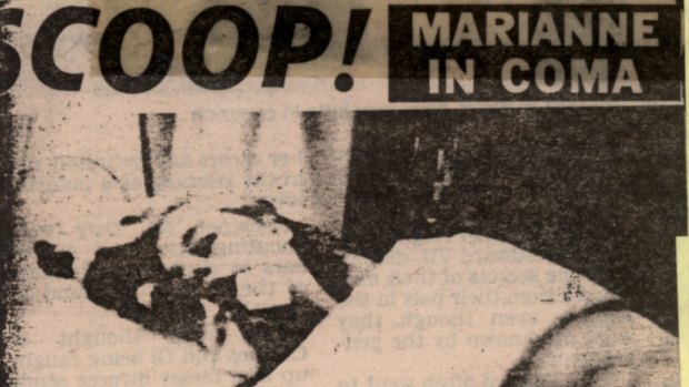 Privacy fears: A clipping from <i>The Sun</i> of Marianne Faithful in a coma from a drug overdose in Australia in 1969.