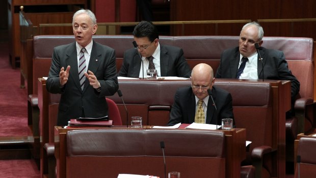 Senator Bob Day addressing the Senate. His legal matter is complex and may have broader implications for other politicians.