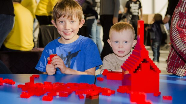Liam Harvey, 6, and Caelan Neale, 3, busy building at the National Museum event.