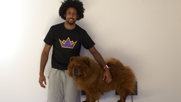 Sydney Kings basketball player Josh Childress with his dog Beast.