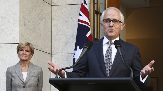 New look: Prime Minister Malcolm Turnbull with Foreign Minister Julie Bishop.