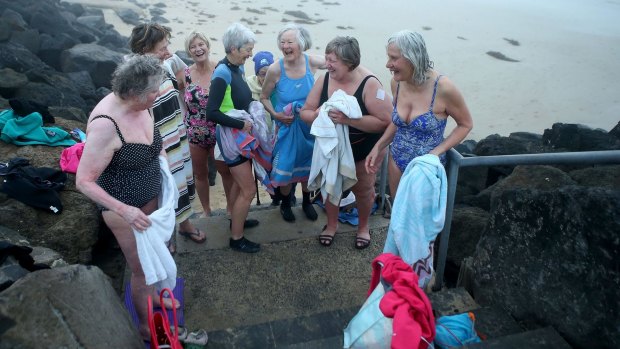 Good for the soul: Members of the Morning Mermaids have a laugh after their daily swim at Springs Beach in Point Lonsdale.