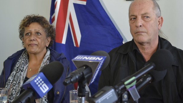 Carly McBride's parents Lorraine Williams and Steve McBride at a press conference in June, 2015. 