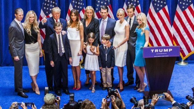 The Trump clan. Erik Trump (left) and Ivanka Trump (third from right) did not register in time to vote int he New York primaries.




NO ARCHIVE


Donald Trump Makes Announcement At Trump Tower
Credit: Christopher Gregory / Stringer
Date created:June 16, 2015 Editorial #: 477329058
Caption:NEW YORK, NY - JUNE 16: (L-R) Eric Trump, Lara Yunaska Trump, Donald Trump, Barron Trump, Melania Trump, Vanessa Haydon Trump, Kai Madison Trump, Donald Trump Jr., Donald John Trump III, Ivanka Trump, Jared Kushner, and Tiffany Trump pose for photos on stage after Donald Trump announced his candidacy for the U.S. presidency at Trump Tower on June 16, 2015 in New York City. Trump is the 12th Republican who has announced running for the White House. (Photo by Christopher Gregory/Getty Images)