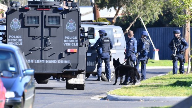 Police at the scene in Brougham Avenue, Wyndham Vale.