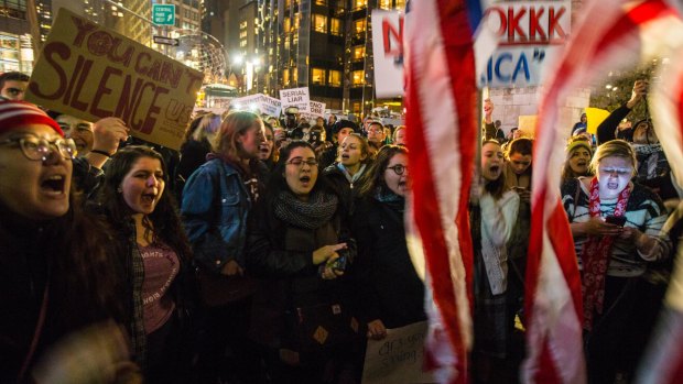 Demonstrators protest Donald Trump's election to the presidency in New York.